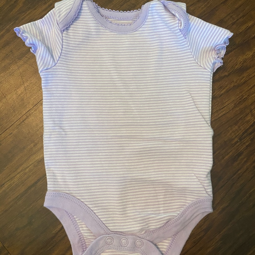 0-3M purple and white stripped onesie